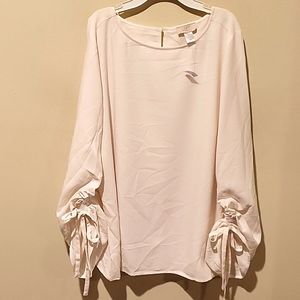 LOFT Cream Blouse with Tie Sleeves